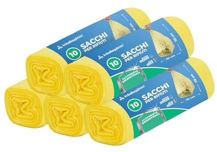 IMBALLAGGI 2000 - Sacchetti Spazzatura 70x110 (110L) in Plastica Riciclata Gialli 25 Rotoli x 10 Sacchi Spazzatura Raccolta Differenziata Interno, Tot 250 Sacchetti Tutti Rifiuti Resistenti Rinforzati