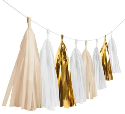 Gold Brush Fransen Pompon Girlande | Creme 300cm