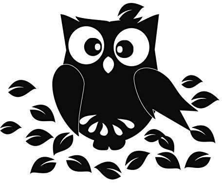 kleb-Drauf® | 1 Eule mit Blätter | Schwarz - matt | Wandtattoo Wandaufkleber Wandsticker Aufkleber Sticker | Wohnzimmer Schlafzimmer Kinderzimmer Küche Bad | Deko Wände Glas Fenster Tür Fliese