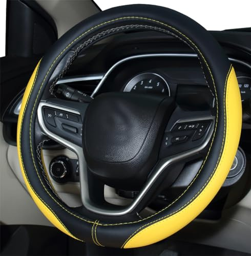 Cubierta de Volante de Cuero de Microfibra Tamaño Universal 37-38 cm (Amarillo)