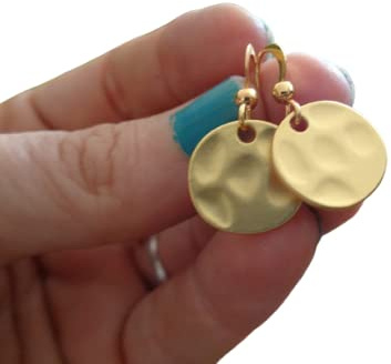 ◦•●◉✿ MATTE GOLDENE KLEINE GEHÄMMERTE PLÄTTCHEN ✿ edle Ohrringe mit kleinen Scheiben in matt gold