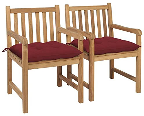 vidaXL Trädgårdsstolar 2 st med vinröda dynor massiv teak