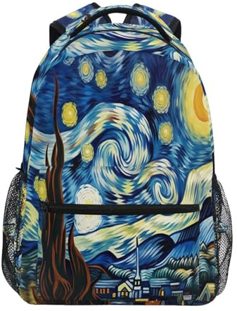 JUMBEAR Van Gogh The Starry Night Art Zaino per bambini Laptop Viaggi Scuole Medie Studenti Canvas Bookbag Leggero Business Impermeabile Zaino a Tracolla per Donne Uomo, A