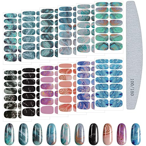 EBANKU 12 Blatt Nagelfolie Selbstklebende Marmorierung，Nagelaufkleber Selbstklebende Nagelsticker Full Wraps Nail Art Decals mit Nagelfeile für Mädchen Frauen Nail Art