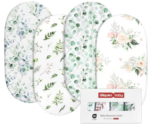 GLLQUEN BABY Paquete de 4 Sábanas Bajeras para Moisés y Cochecito de Bebé Recién Nacido, 100% Microfibra Oeko-tex100, Acogedoras, Transpirables y Suaves para Cuna