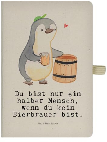 Mr. & Mrs. Panda DIN A5 Baumwoll Notizbuch Bierbrauer Herz - Geschenk, Hobbybrauen, Notizen, Kollegin, Eintragebuch, Kladde, Adressbuch, Bierliebe,