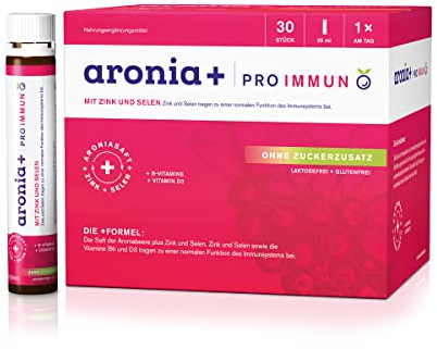aronia+ PRO IMMUN Trinkampullen, 30 Stück, Nahrungsergänzungsmittel mit Zink und Selen, ohne Zuckerzusatz