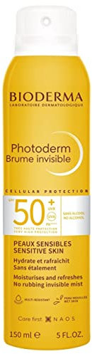 BIODERMA Photoderm Brume invisible SPF50 Brume solaire spray très haute protection UVA/UVB - Peaux sensibles - Protège du stress oxydatif, riche en Vitamine E - Aérosol 150 ml