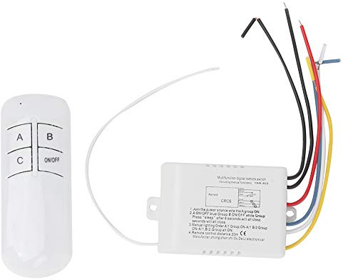 Alvinlite Interrupteur d'éclairage sans fil 3 voies Portée de 15 mètres|YAM-803 Interrupteur mural sans fil extensible et kit récepteur pour lampe|Plafonnier|Ventilateur sans fil