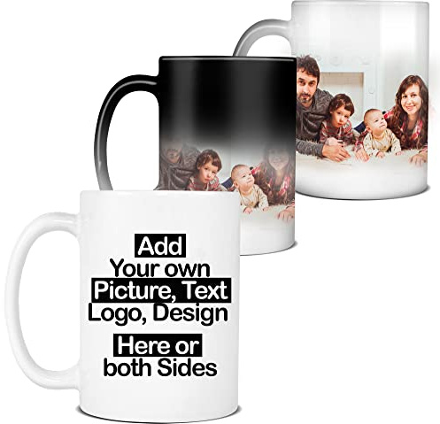 Samar Personalised Color Changing Heat Mug - Add Your Text, Picture, Design or Logo on This 11oz Cup. Customised Gift idea for Birthday, Wedding, Father Day, Anniversary