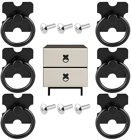 DASHUAIGE 6 Pieces Vintage Drawer Knobs Pulls Handles, Decorative Furniture Door Drawer Handles and Ring Pull with Screws for Cabinet Wardrobe Cupboard Dresser (Black)