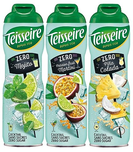 Teisseire Sirup Cocktail Zero Mojito, Pina Colada & Passion Fruit Martini je 600ml - Auch für Milchshakes, Desserts uvm.