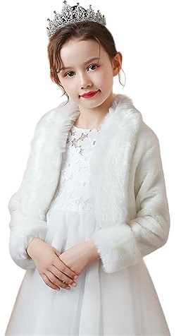 Heavyoff Bolero de Fiesta para Niña Chaqueta Pelo Sintético para Vestido Fiesta Niña Cárdigan Elegante de Ceremonia Abrigo Invierno, Blanco B