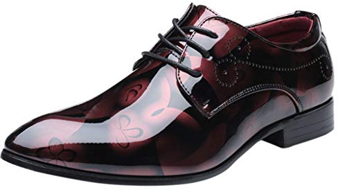 Scarpe formali da uomo Derbys Dress Shoes per offerte di magazzino Liquidazione Moda Versatile Scarpe da guida Slip-On Tacco Basso Oxfords Festivo Scarpe con stampa lucida, Rosso, 43 1/3 EU