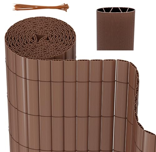 Herrselsam PVC Sichtschutzmatte, Sichtschutzzaun mit Kabelbindern, Wetterfest Sichtschutz Garten Balkon Terrasse Sichtschutzzaun, Interne W-Struktur Verstärkte Lamellen, 180x300 cm, Braun