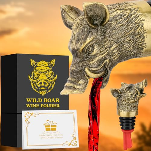 LULLEA Wild Boar Head - Aireador de vino 2 en 1, vertedor y tapón para hombres y mujeres, regalos de caza para cazadores, vertedor de botellas de licor, boquilla para bebidas alcohólicas, accesorios