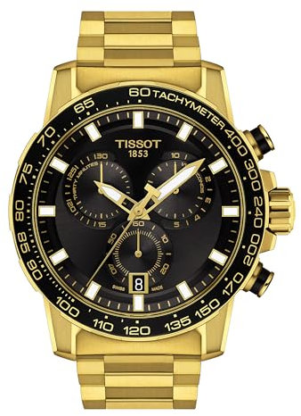 Tissot Mens Supersport Chrono 316L Stainless Steel case with Yellow Gold PVD Coating Quartz Watches, Grey, Stainless Steel, 22 (T1256173305101), Grey