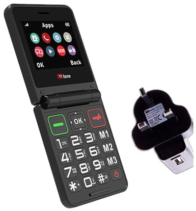 TTfone TT660 Flip - Telefono cellulare per anziani, design pieghevole, pulsanti grandi, assistenza di emergenza, lunga durata della batteria (con caricatore di rete)
