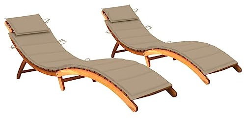 vidaXL 2X Akazienholz Massiv Sonnenliege mit Auflagen Klappbar Gartenliege Holzliege Gartenmöbel Liege Relaxliege Freizeitliege Strandliege Liegestuhl