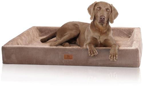 Knuffelwuff orthopädisches Hundebett aus Cord mit Handwebcharakter Santiago M-L 85 x 65cm Braun - Abnehmbarer Bezug - waschbar - für große, mittelgroße und kleine Hunde