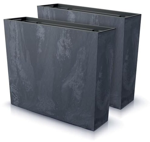 IMJ-Global Lot de 2 pots à fleurs rectangulaires Urbi Square en plastique Beton Effect 58 x 18 x 49,8 cm pour intérieur extérieur noir 44 litres design moderne