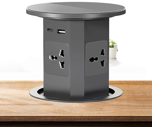 CHANGLKJ Desktop Pop Up Power Socket, Embedded Desk Power Outlet, Lift Socket with USB Port and 4 Power Ports, Waterproof and Space Saving Design, for Kitchen, Conference Desk, Office Home Desks