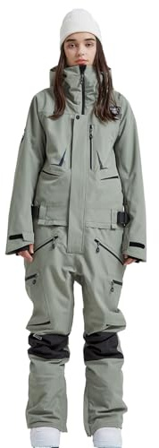HOUZONIY Traje de nieve para hombre y mujer, snowboard, mono de una pieza, impermeable, resistente al viento, invierno cálido, mono de esquí de una pieza, para senderismo y escalada, 724-Ejército