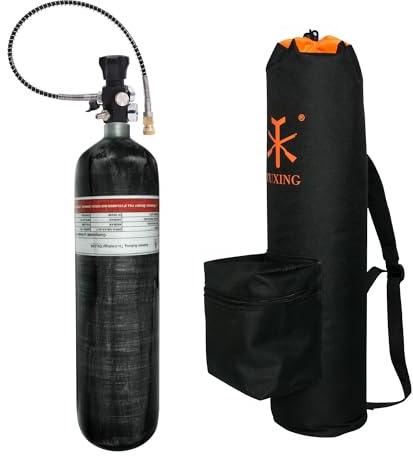 TUXING 4500psi Kohlefaser-Lufttank 3L (Leere Flasche) Paintball-Füllstation Mit Zwei Manometern Bis Zu Mit 24-Zoll-Hochdruckschlauch M18*1.5 Eisenhaltig (3L+155+Tasche)