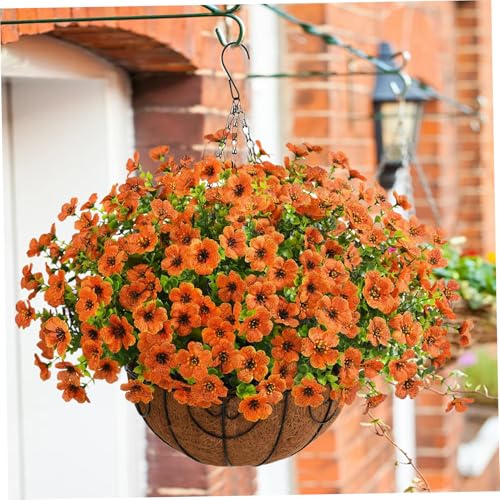 Pastoralist Hanging Flower Baskets for Outdoors, 9.8inch Hanging Baskets with Artificial Flowers for Plants Outdoor, Look Real Daisy Flowers Basket for Garden Yard Decorations
