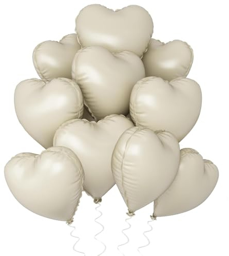 Herz Folienballon Creme, 10 Stück 18 Zoll Beige Herz Folien Luftballons Heliumfolie Herzförmige Ballons für Geburtstag Babyparty Hochzeit Verlobung Valentinstag Dekorationen