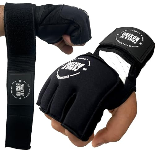 POWER OF BOXING Gel Boxing Wraps, Hand Wraps Boxing Inner Gloves with 95cm long Wrist Straps, Boxing Hand Wraps Men, Women & Kids for Martial Arts MMA, Muay Thai, Kickboxing (Polyester, Black)