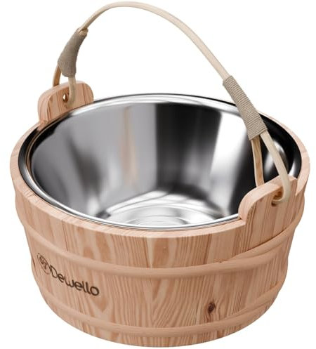 Dewello® Sauna-Eimer 3L - Hochwertiges Hemlock-Holz mit Edelstahleinsatz, robust & pflegeleicht, ideal für Sauna & Wellness