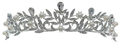PACKOVE 1pezzi Coroncina Strass Per Donna Con Perle Accessorio Elegante Per Feste Matrimoni e Compleanni Argento