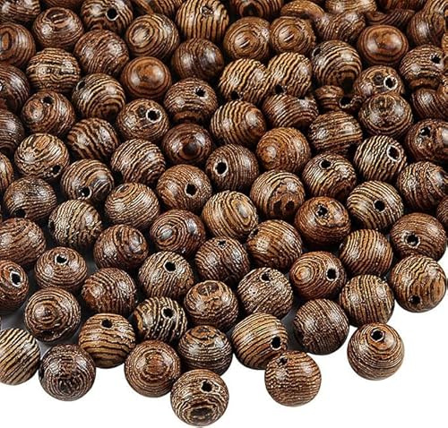 Perlin Natürliche Wenge Holzperlen Holz Schmuck Perlen Abstandshalter-Perlen für Armbänder 10mm Ungefärbt Rund 75 Stück Dunkelbraun DIY Schmuckherstellung