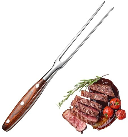Forchetta per la Carne,Forchetta per la Carne in Acciaio Inossidabile da 30 cm con Manico in Legno,Forchette Acciaio inox,per Bistecche,Arrostiti,Pollo alla Griglia e Verdure,per Girare e Fissare