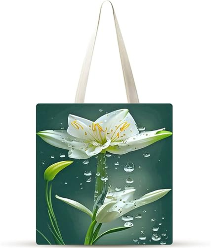 Cekog Nenúfar Bolsa de Lona 38x34cm Tote Bag sin Cremallera,juego de 1 Canvas Tote Bags para Mujer, Bolsa de Compras Plegable, Bolso de Mano Lavable para Compras, Trabajo, Vida Cotidiana, Viajes