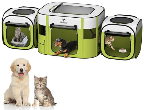 Pawaboo 3-in-1 Box per Cani e Gatti, Box Portatile per Cuccioli con 600D Oxford, Tenda per Animali da Viaggio per Gattini e Cuccioli, Recinto per Cani