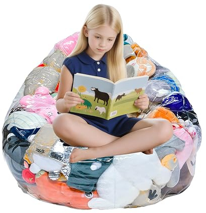 150L Clear Stuffed Animal Storage Bean Bag Cover – Extra Large Toy Organizer for Kids, Waterproof, Easy-Clean Plush Toy Storage Seat (Cover Only, No Filler Included)