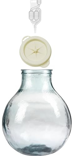 Glasballon Set +Gummikappe+ GÄRRÖHRCHEN Weinballon Flasche Glasflasche Gallone Gärbehälter Glasgärballon Gäreimer Gärballon WEITHALSBALLON Ideal für Wein, Saft, Met & Most – EU Qualität (5L)
