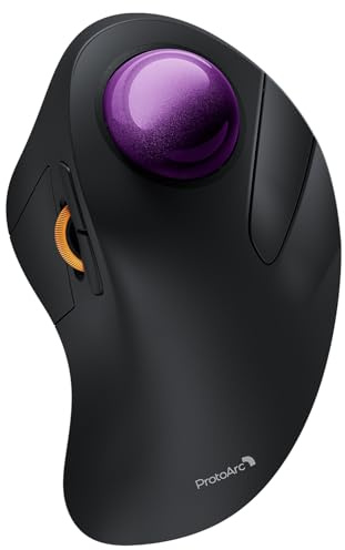 ProtoArc Wireless Bluetooth Trackball Mouse, EM03 NL Ergonomic Rollerball Mouse Rechargeable Computer Mice, 3 Device Connection, Compatible with PC, iPad, Mac, Windows-Purple Ball