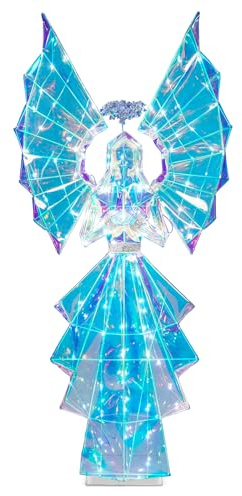 5.5FT Pre-lit Lighted Angel, Prismatic Iridescent Angel Outdoor Christmas Decorations with 110 LED Lights, Plug-in Giant Xmas Angel for Yard, Garden, Porch, Outdoor Holiday Decor