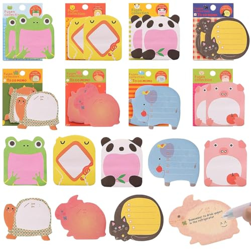 Haftnotizen,24Pack Haftnotizen,480 Blatt Kleine Haftnotizen,Bunt Cartoon Tiere Haftnotizen Klebezettel,Cartoon Tier Haftnotiz,TierföRmiger Haftnotizblock für Büro Schule Haus