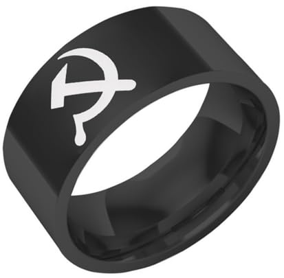 Bague Symbole Communiste Marteau et Faucille URSS - Bijoux Politiques Homme en Acier Titane Argent/Noir pour Enthousiastes