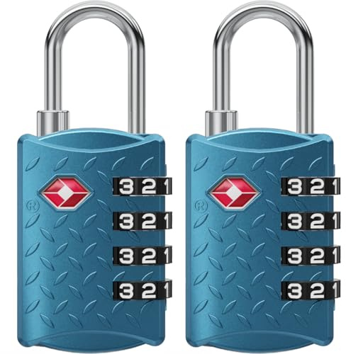 NOVLOCK TSA-godkänt bagagelås med 4-siffrig kod – räfflad, halkfri yta – kompatibelt för USA-resor – reselås för resväskor, ryggsäckar och handbagage – 2-pack, blå