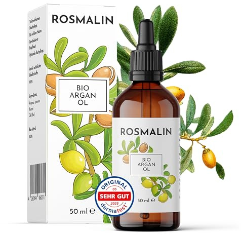 Rosmalin® Arganöl Haare | Bio | Argan Oil - Auch für die Kopfhaut, das Gesicht & die Haut - kaltgepresst - Ursprung in Marokko - Pflegende Kopfhautbehandlung, 50 ml