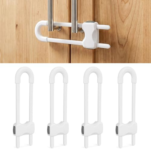 SKYLA HOMES Child Safety Sliding Cabinet Locks, White, 4 Pack, 6 Inch