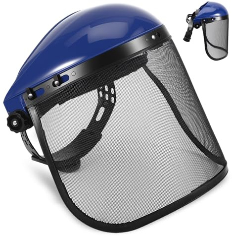 Casco forestale, motosega, casco di sicurezza con visiera a rete, set da casco, comoda ventilazione, maschera per il viso, da uomo, protezione per il viso (blu)