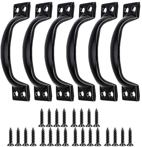 llikknve 6 Pcs Black Gate Handle, 92mm Pull Handles with 24 Screws for Wooden Gates Doors Cabinets Furniture Garden Shed Outdoor Indoor Use