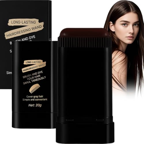 Instant Root Touch Up Hair Dye Stick for Grey Coverage - Waterproof and Sweat-Resistant Temporary Hair Color with Built-in Comb, Easy Portable Quick Application for Men and Women (Dark Brown)
