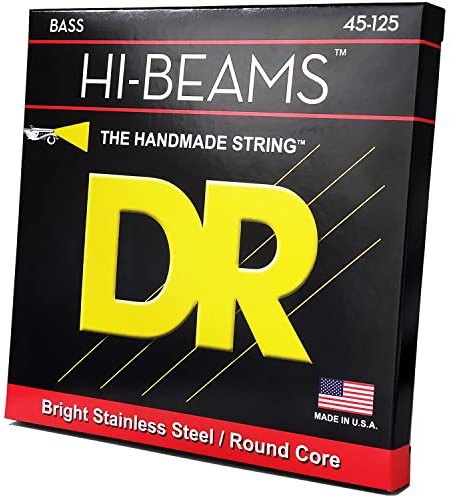 DR Strings Hi-Beam MR5-45 – E-Bass Saiten, 5-Saiter Set, Edelstahl, Rundkern, Medium 45-125